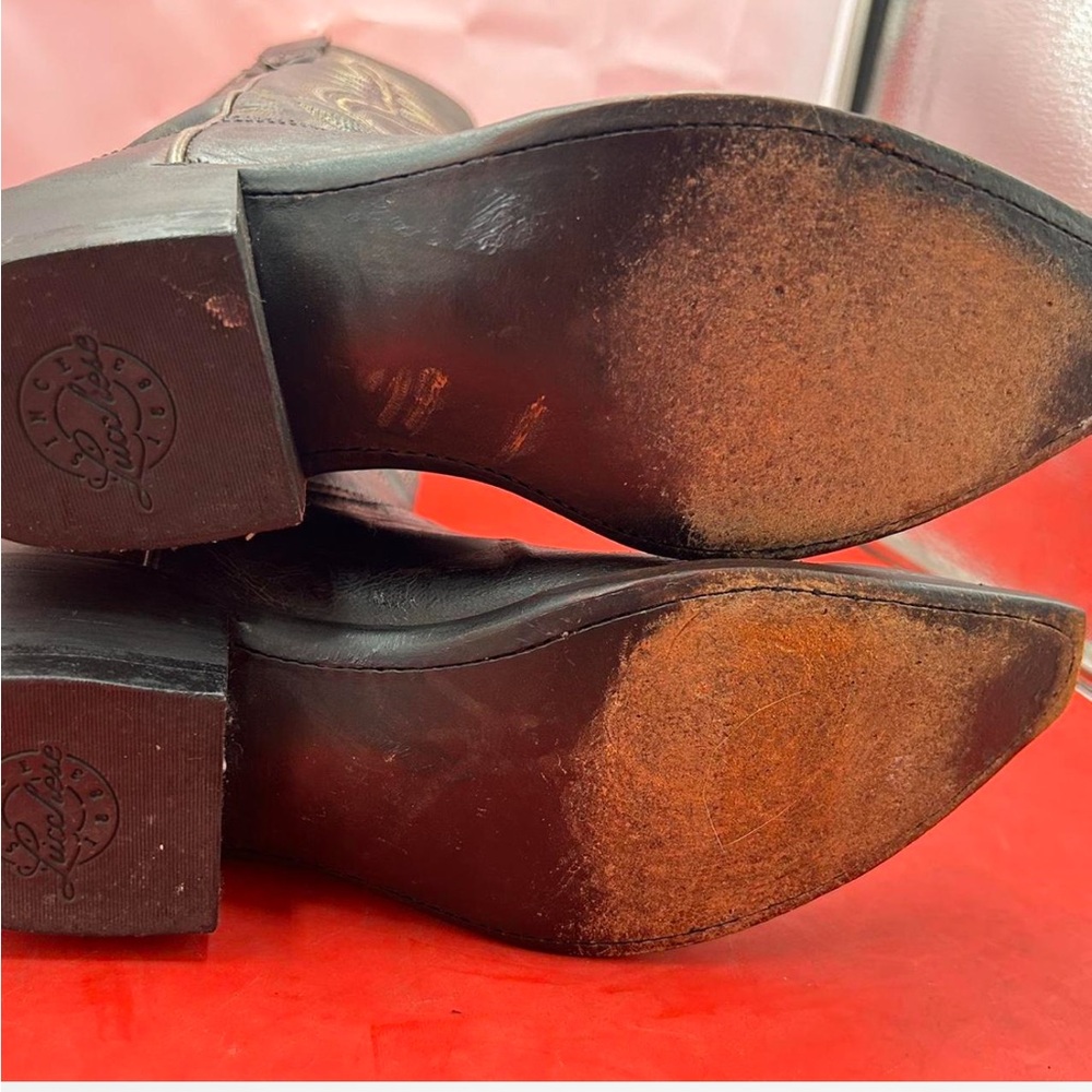 Lucchese Brown Embroidered Leather Cowboy Boots - Picture 5 of 6